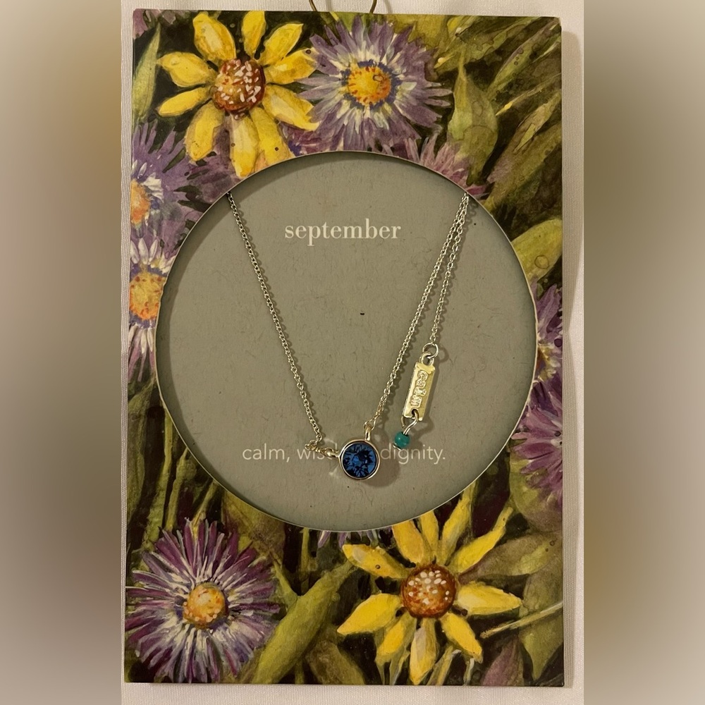 September Birthstone 16”Necklace DEMDACO Silver Plated Austrian Crystal blue